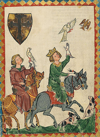 Conradin de Hohenstaufen s'adonnant à la fauconnerie - tiré du codex Manesse
